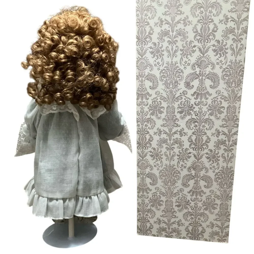 Vintage Katrina Porcelain Doll with Curly Hair in White Dress with Box